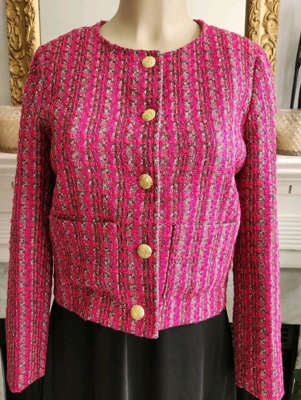 J Crew Factory Pink Plaid Cropped Blazer Size 4 Boucle Preppy Barbie Elle Woods